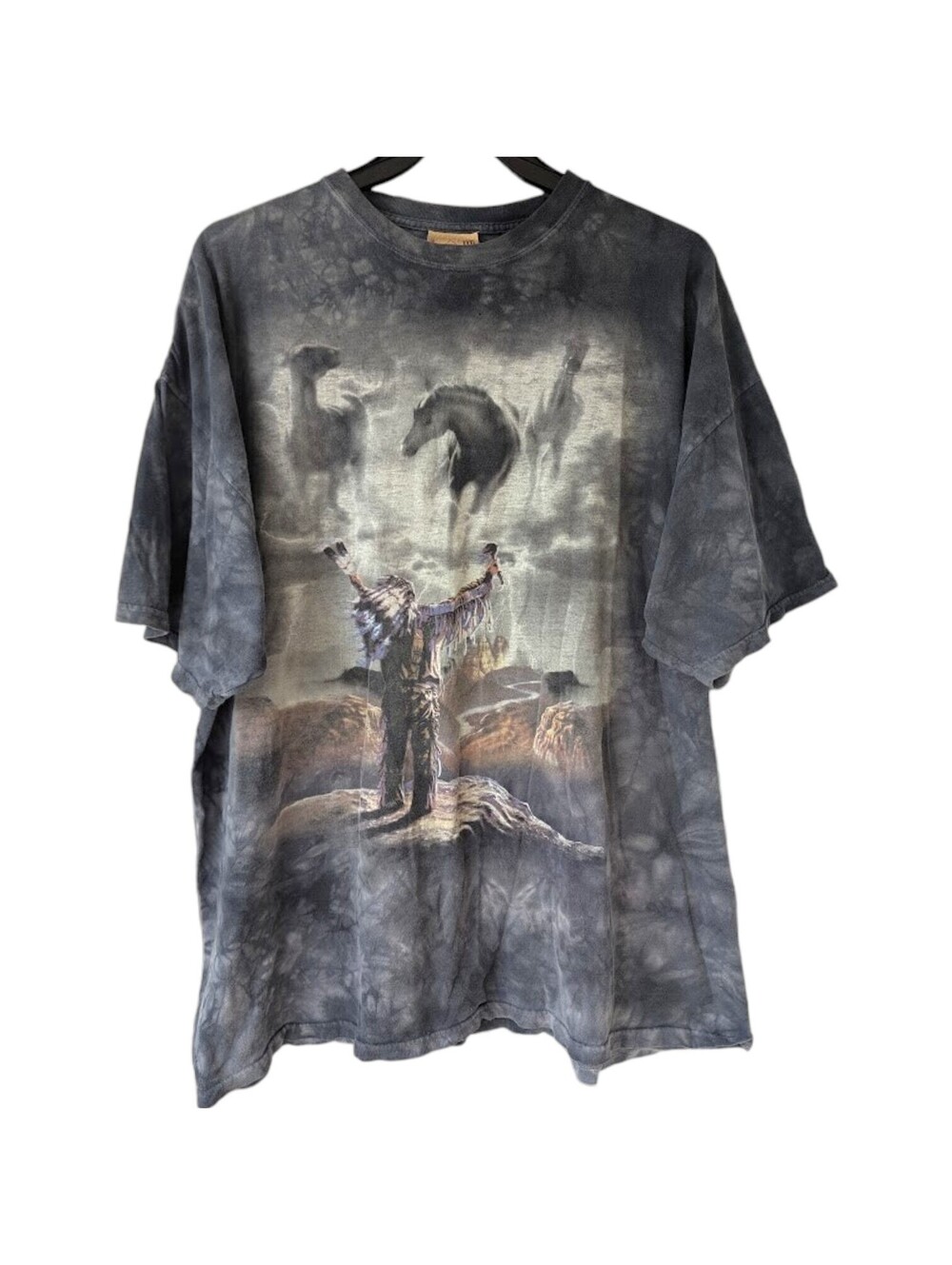 Vintage The Mountain T-Shirt Mens 3XL Gray Native American Horse Graphic 28.5x33